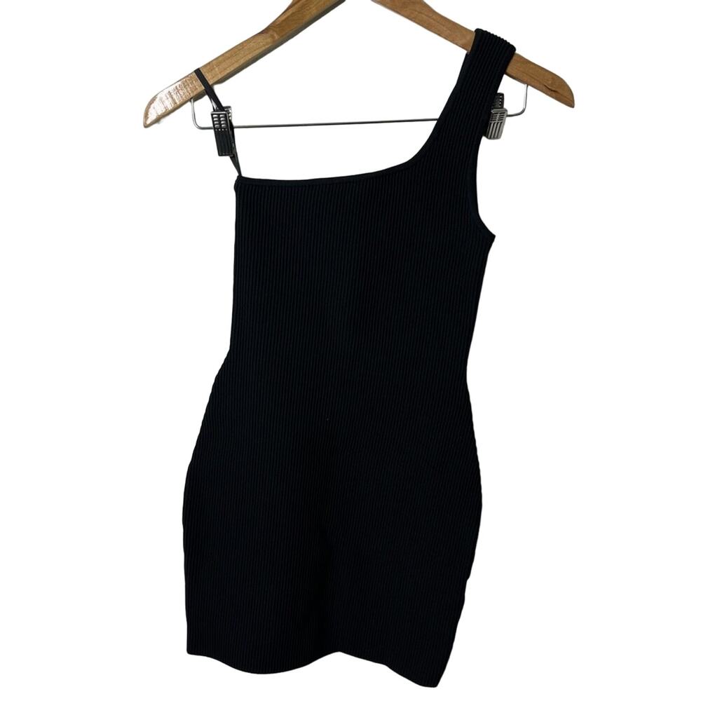 Babaton Sculpt Knit One Shoulder Dress Black Rubbed Bodycon‎ Womens Size XS - Picture 4 of 8